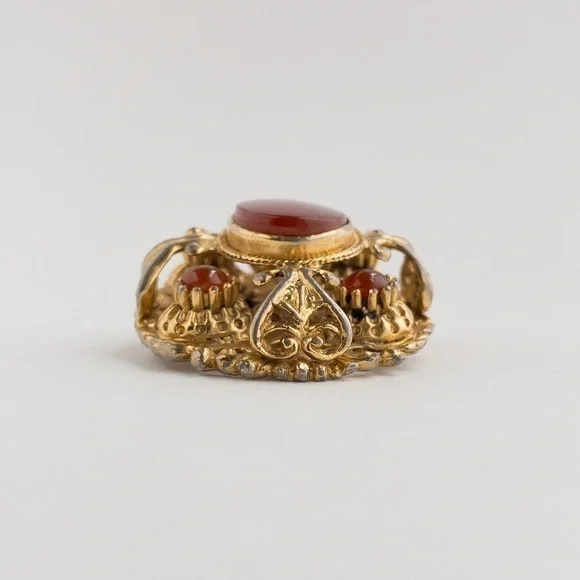 Vintage Sphinx Brooch Pin Red Poured Glass & Cabochon Rococo Baroque Style A530 - Picture 7 of 13